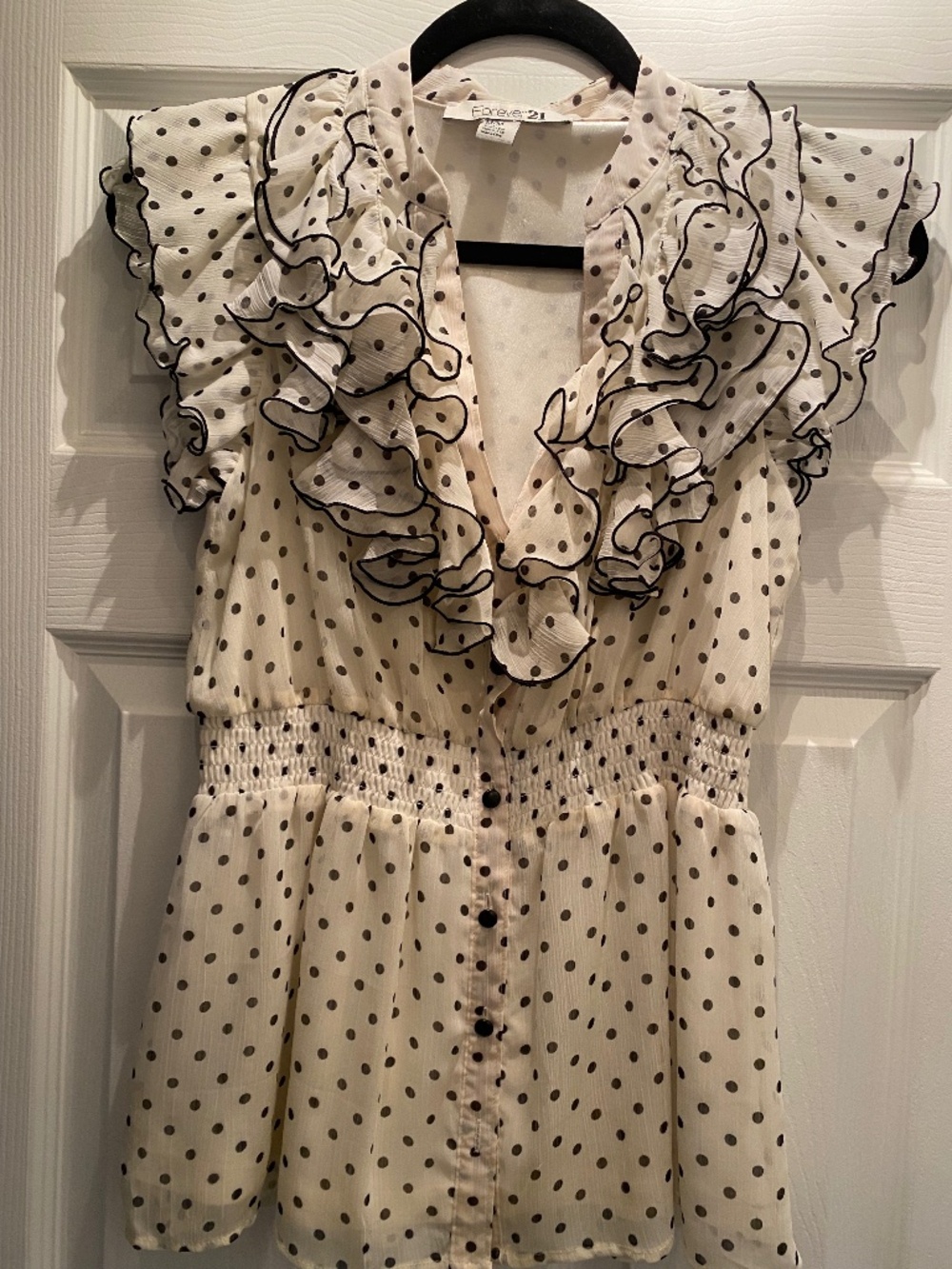 Cream & Black Polka Dot Short-Sleeve Blouse